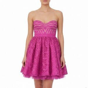 Aqua Womens Magenta Strapless Fit & Flare Lace Cocktail Dress Size 4